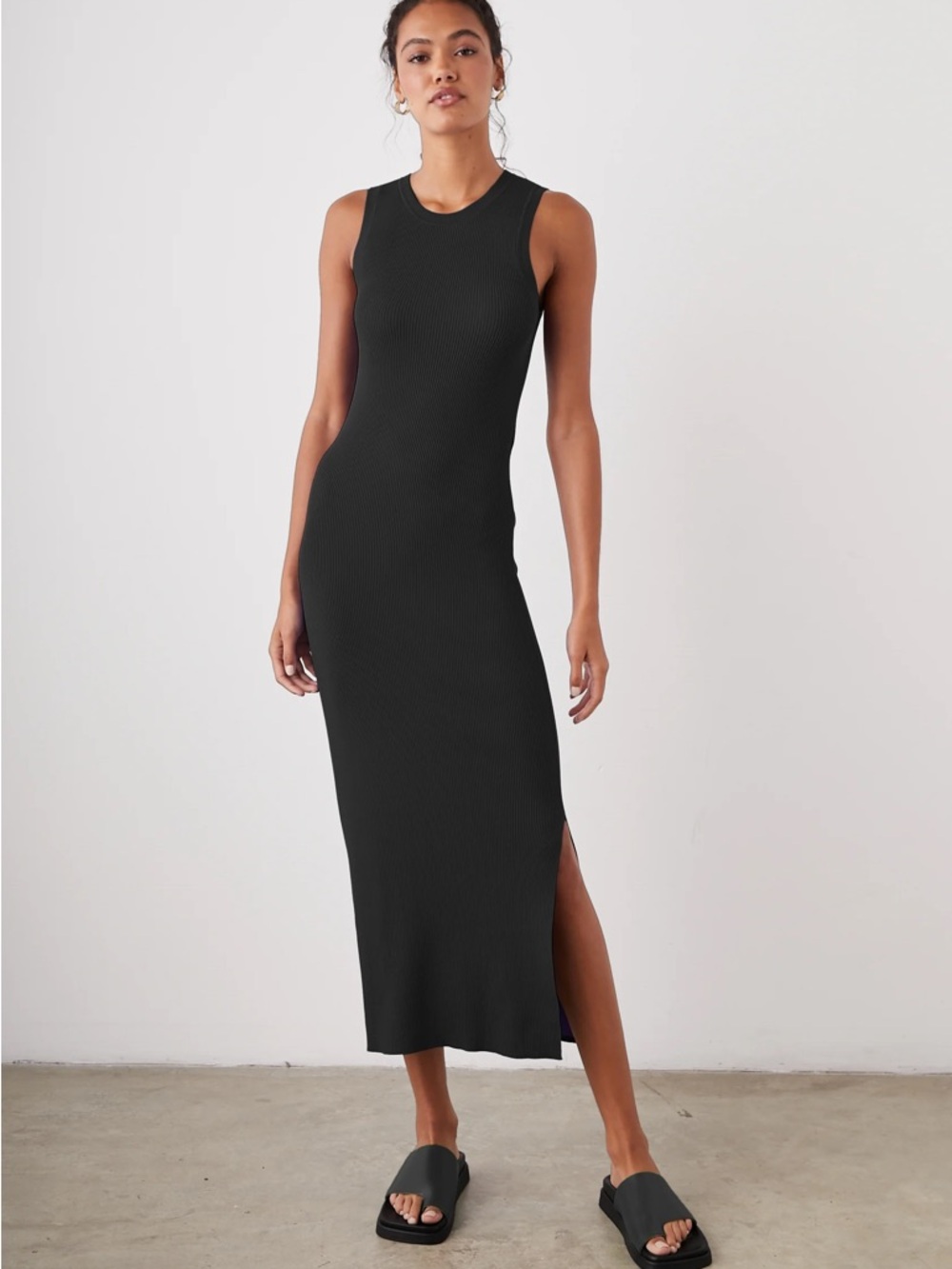 Rails “SYD” Black Sleeveless Ribbed Midi Dress